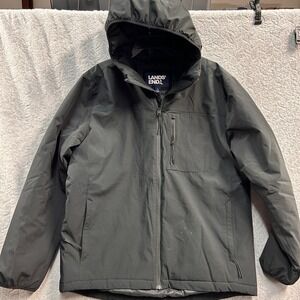 Lands' End Insulated Commuter Jacket Men's L Black Hooded Water Resistant